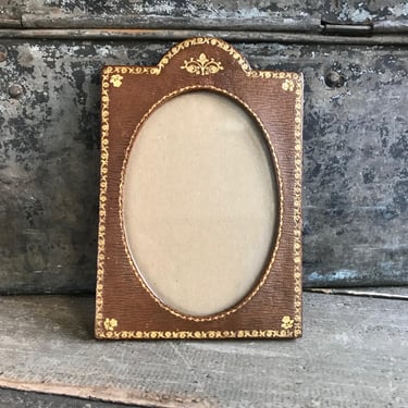 English Gilded Leather Frame, Original Glass, Walter Jones London Label, Picture Table Display Stand 