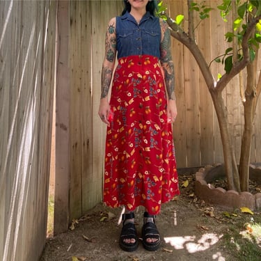 Vintage 1990’s Denim and Red Floral Dress 