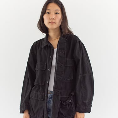 Vintage Overdye Black Cargo Pocket Jacket | Unisex BDU Cotton Ripstop Safari Button up Coat | M L XL | 