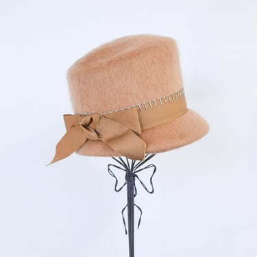 1960s Tan Mohair Wool Hat | 60s Brown High Crown Wool Hat | The Topper Shop 