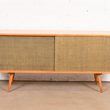 Paul McCobb Planner Group Solid Birch Sliding Door Credenza or Record Cabinet, Newly Refinished