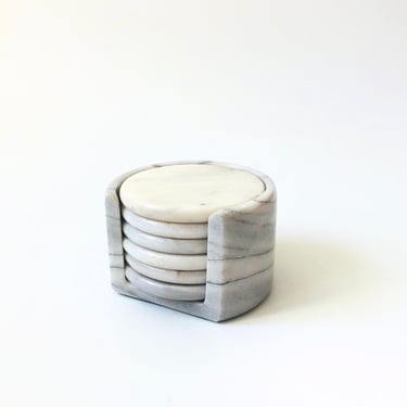 Marble Coaster Set - Set of 6 Coasters in Holder 