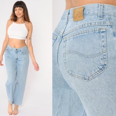 90s Lee Jeans Straight Leg Mom Jeans High Waist Jeans 1990s High Waisted Denim Pants Vintage Blue Tapered Medium 