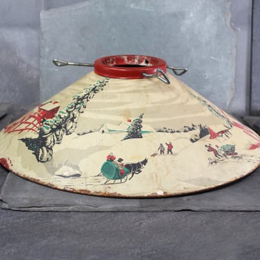 RARE! 1940s/50s Christmas Tree Stand | Vintage Printed Tin Christmas Tree Stand | Mid-Century Christmas | Bixley Shop 