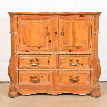 Henredon Spanish Baroque Carved Solid Pine Bar Cabinet or Chest of Drawers