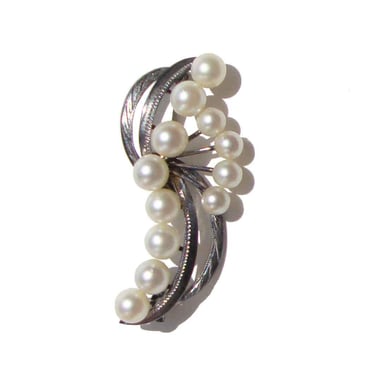 Vintage Akoya Pearls & Sterling Silver Brooch Pin 