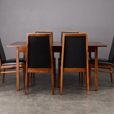 Mid-Century Modern Walnut Dining Table and Chairs Set 