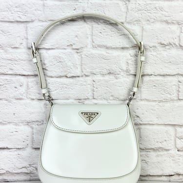 Prada Cleo Brushed Leather Mini Bag, White