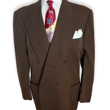 Vintage 1940s DOUBLE BREASTED Wool Gabardine Jacket ~ size 42 R ~ Suit / Sport Coat ~ 