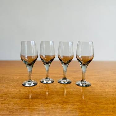 Set of Four Mid Century Swedish Smoked Glass Liquor Aperitif Glasses, Sherry Celebration Glasses, Swedish Glassware, Vintage Smoked Glasses 