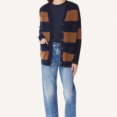 Not Monday | Campbell Cashmere Cardigan | Navy Rugby Stripe