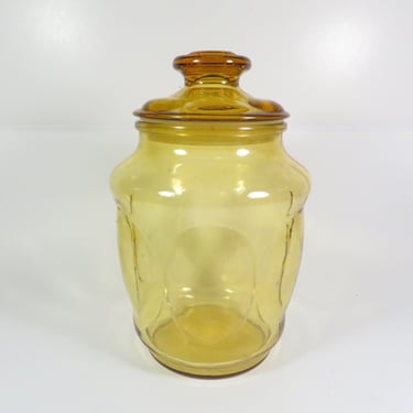 Vintage LE Smith Amber Bubble Glass Canister Thumbprint Jar 