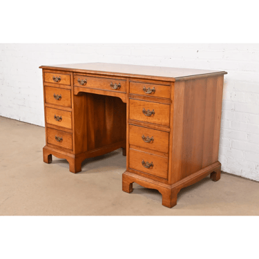 L. & J. G. Stickley Georgian Solid Cherry Wood Double Pedestal Kneehole Desk, 1955