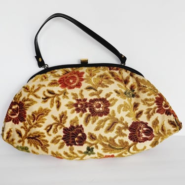 Vintage Floral Tapestry Purse Mid Century Evening Bag 