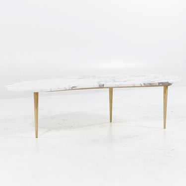 Mid Century Italian Kidney Shaped Marble and Brass Coffee Table - mcm 
