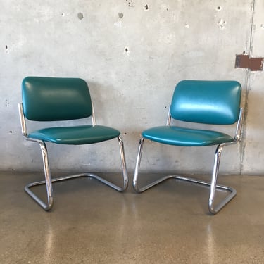 Pair of Vintage Chrome &amp; Vinyl &quot;All Steel &quot; Chairs