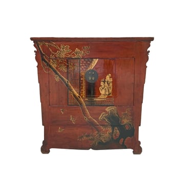 Chinese Vintage Brick Red Golden Scenery Armories Storage Cabinet cs6030E 