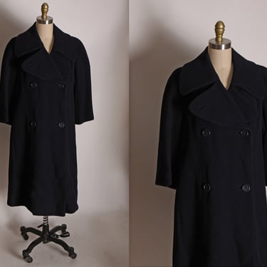 1960s Navy Blue Long Sleeve Button Up Pea Coat by Traina-Norell -XL 