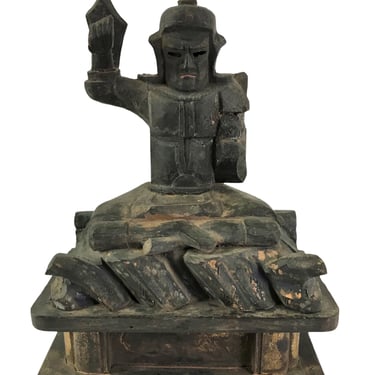 Meiji Period Vintage Japanese Folk Art Wooden Hachiman, God of War, Home Altar Statue