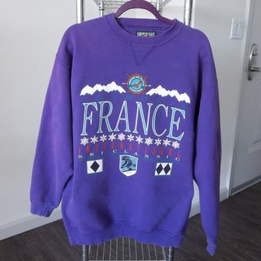 Vintage Sweatshirt Chamonix France International Ski Classic 1990s Distress Preppy Grunge Unisex Casual Athletic Street Pullover 