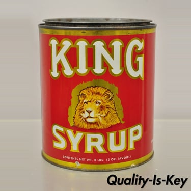 Vintage King Syrup Lion Head Tin Can Advertisement 8 lbs Mangels Herold (A)