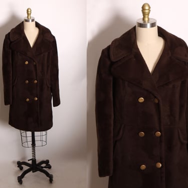 1970s Dark Brown Faux Fur Gold Tone Button Up Long Sleeve Fuzzy Coat by Trail Tracer 