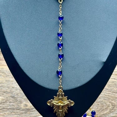 Blue Glass Rosary Beaded Prayer Beads St Michael Religious Jewelry Archangel 