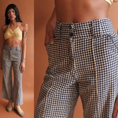 Vintage 70s Houndstooth Wide Leg Pants/ 1970s Corduroy Bell Bottoms/ Size Small 26 