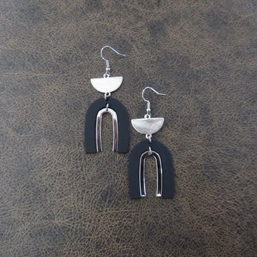 Geometric earrings, simple black and silver modern earrings 