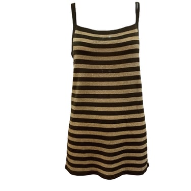 YSL 70s Glittery Olive Green and Gold Striped Knit Tank Top