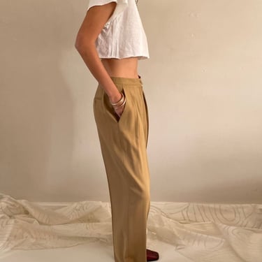 Vintage 90s pleated wool baggy cuffed wide leg pants - Camel