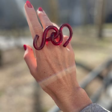 DEEP RED RING, Acrylic Ring, Knot Ring, Statement Ring, Wearable Art, Contemporary Ring, Lucite Ring, Red Ring, Zodiac Ring, Lipstick Jungle 