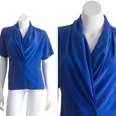 1990s blue blouse with shawl collar 
