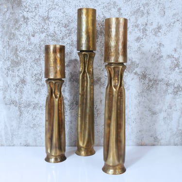 Trio of Sculptural Oxidized Brass Candle Holders by Thomas Roy Markusen 