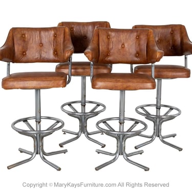 Four Mid-Century Swivel Bar Stools 1970s 