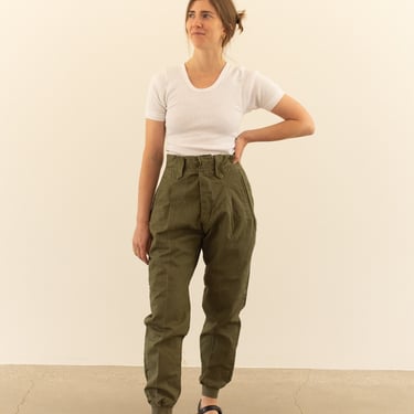 Vintage 27 28 29 32 33 Waist Olive Green Fatigues | Unisex Cotton Canvas Trousers | Pleated Italian Army Pants | Made in Italy 
