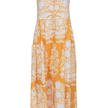 Juliet Dunn - Yellow & White Print Sleeveless Scallop Edge Maxi Dress Sz 4