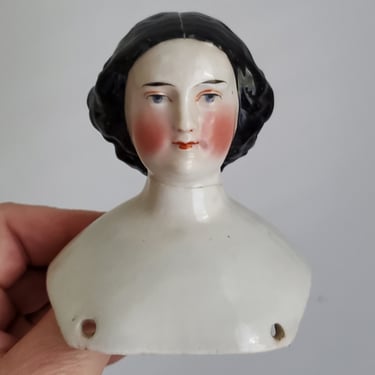 Antique China Doll Head with Elaborate Bun Hairstyle 3.5" Tall - Antique German Dolls - Doll Parts 
