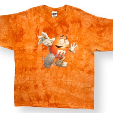 Vintage 90s/Y2K M&Ms Orange Tye Dye Big Print Graphic Candy T-Shirt Size XL/XXL 