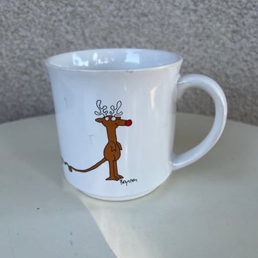 Vintage coffee mug kitsch Christmas reindeer humor theme by Recycled Paper Products Sandra Boynton 