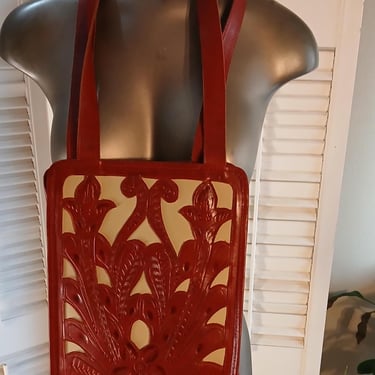 Fab Vintage Red Tooled Leather Bag 