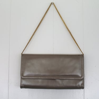 Circa 1980s -  Pewter . Metallic Envelope Handbag. Clutch. - Leather 