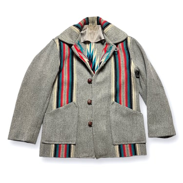 Vintage 1940s GANSCRAFT CHIMAYO Handwoven Wool Blanket Jacket ~ Men's M ~ Southwestern ~ Native American ~ Coat 