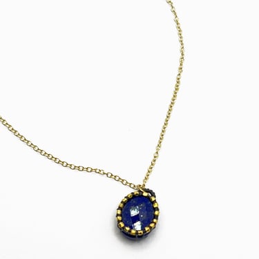 Danielle Welmond | Caged Lapis Oval w/ Navy Cord, 14kt Gold Vermeil Beads on 14kt Gold Vermeil Chain