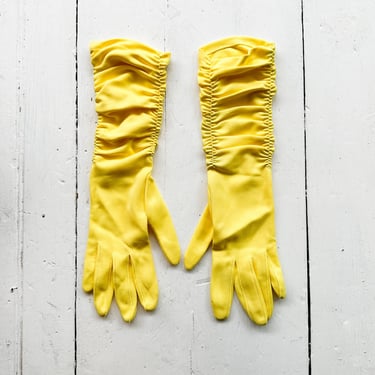 1970s Deadstock Ruched Jersey Gloves - Canary 