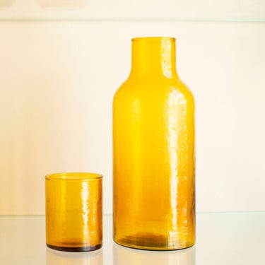 Handblown Hammered Glass Carafe in Amber