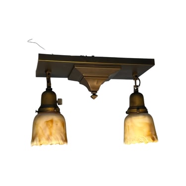 1910s 1900s Arts and Crafts Semi Flush Light Fixture with Slag Bournique Shades #2331 Free Shipping 