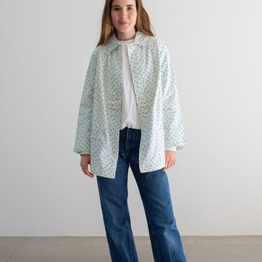 Vintage Blue Micro Floral Print Shirt Jacket | Flannel Cotton Pajama Chore shirt | S M | SJ024 