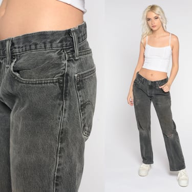 Black Levi 505 Jeans Y2k High Waisted Levis Mom Jeans Levi Strauss Denim Pants Faded Ripped Boyfriend Distressed Vintage 00s Mens 32 x 30 