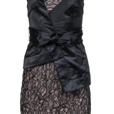 BCBG Max Azria - Black Lace Strapless Asymmetric Bodycon Dress Sz 0
